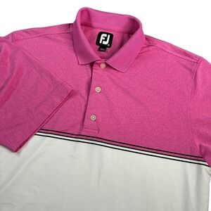 Footjoy Shirt Men's Med Polo‎ Athletic Short Sleeves Golf Pink/White Performance